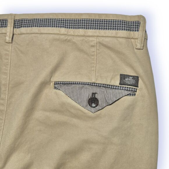 Mason's Luxury Tan Slim Fit Chinos EU Sz 48 32x29 Cotton Stretch Houndstooth - Picture 9 of 16